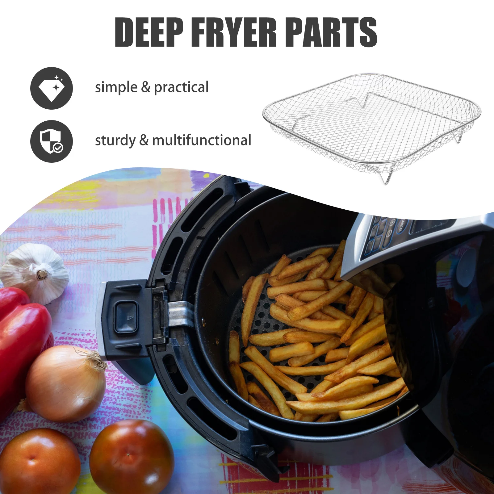 

3Pcs Stainless Steel Air Fryer Rack Square Multi-Functional Grilling Baking Steaming Frying Cooking Grill Mat for Oven Air Fryer