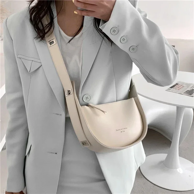 Designer Brand Adjustable Wide Strap Girls Purses And Handbags For Women Semicircle Saddle Shoulder Crossbody Bags For Women
