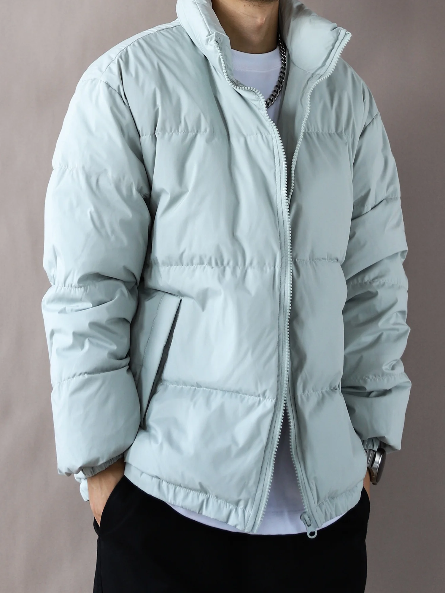 

Men's Thiened down Jaet Stand Collar Fce Lined Fluorine Resistant Warm Oversize Long Sve Urban Casual Sle Du do...