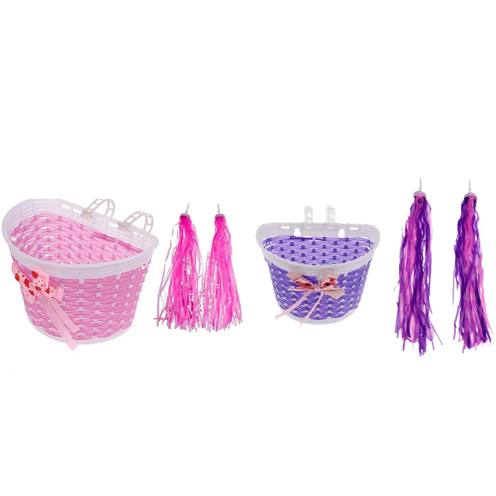 1pc Kids Bicycle Basket Scooter Handlebar Streamer Tassel Children Plastic Stroller Ribbon Braided Basket Bike Accessories