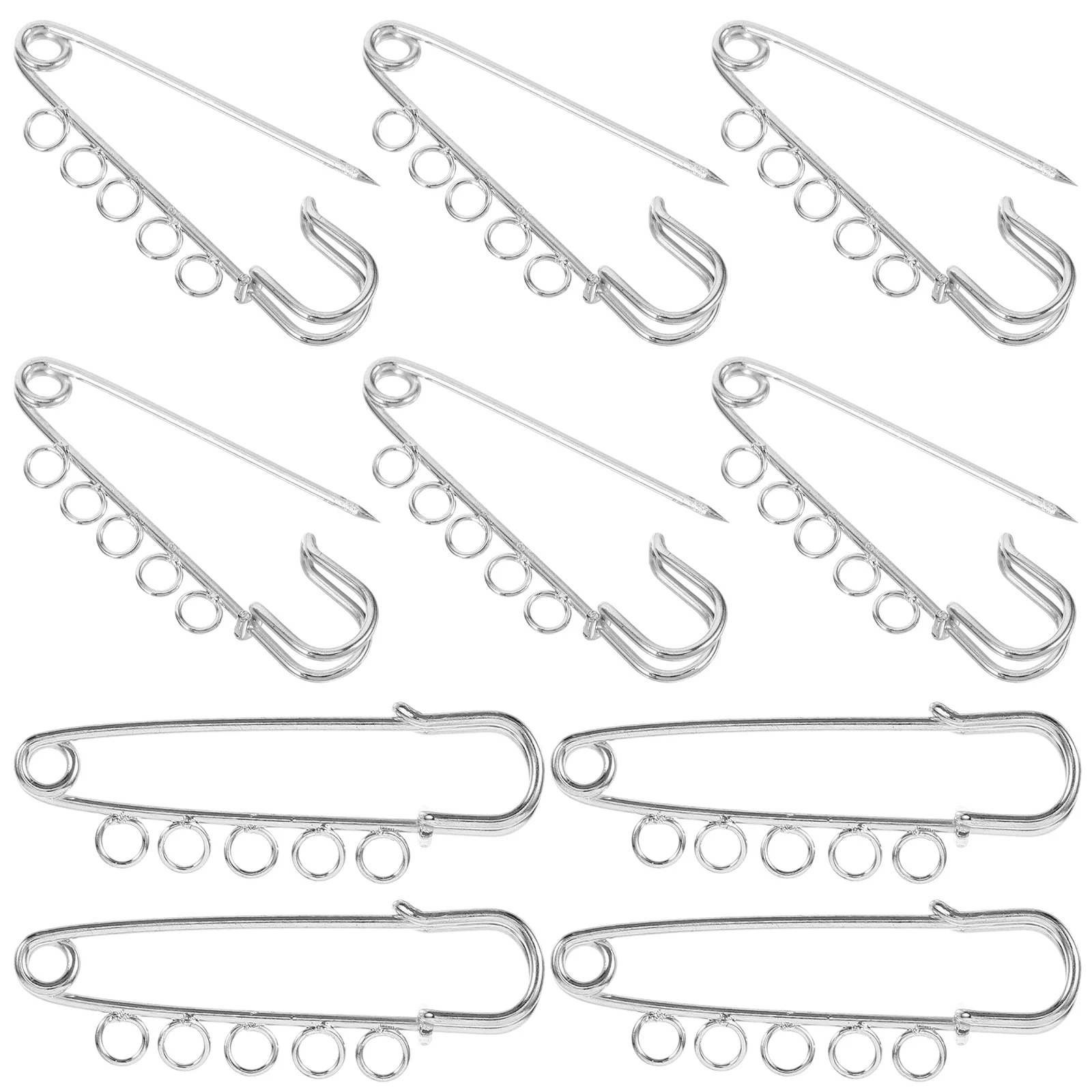 

10pcs Safety Pin Chest Brooch 5 Holes White K Long 5cm DIY Craft Accessories Make Jewelry Decorative Metal Pins