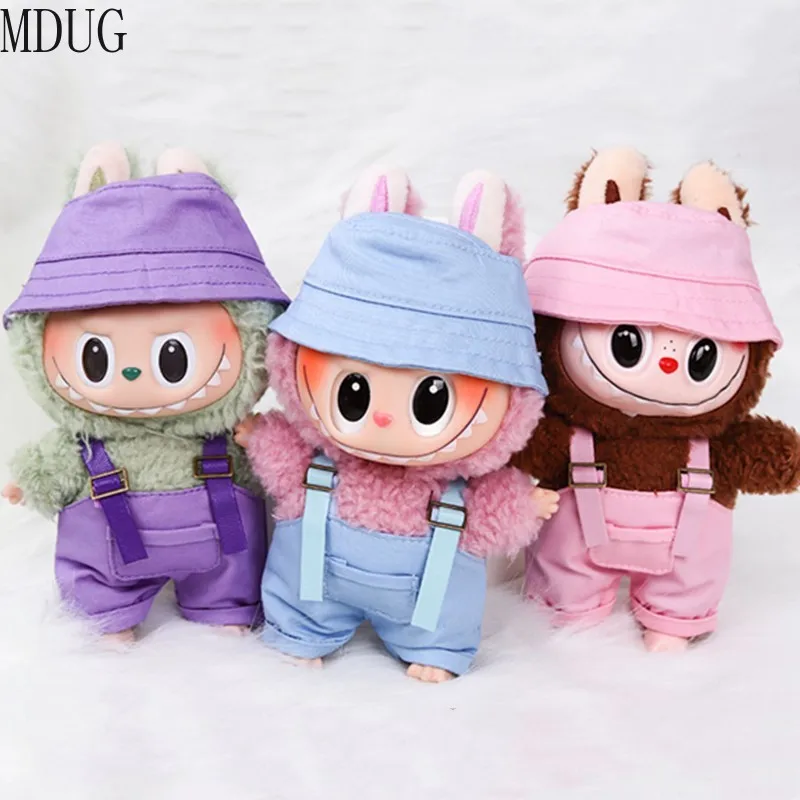 

17Cm labubu baby clothes overalls plush vinyl face rabub doll pendant clothes Cute Decoration Little Cloths toys for girls