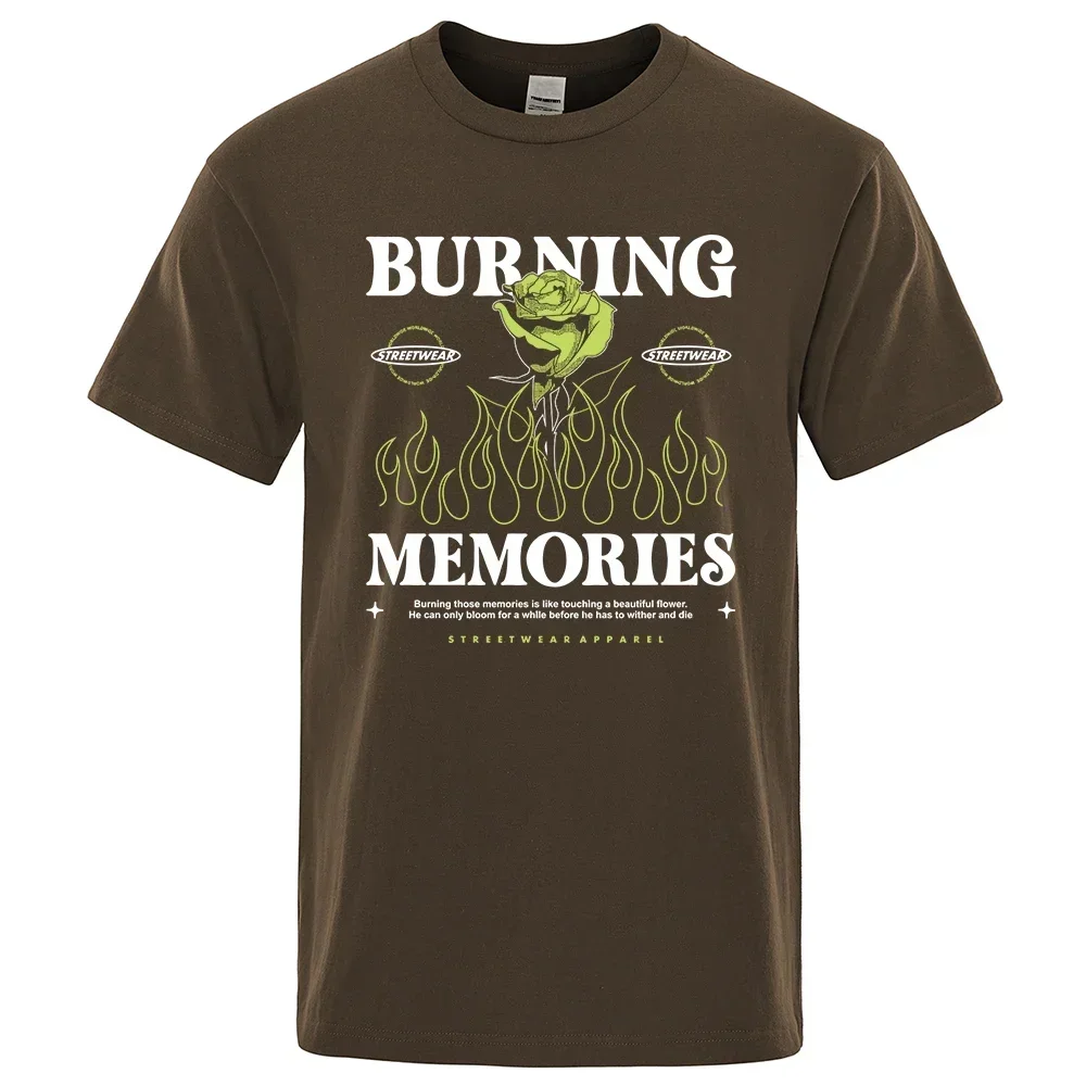 Burning Memories ดอกไม้ที่สวยงาม T เสื้อผู้ชายแฟชั่นหลวมเสื้อยืดฤดูร้อนขนาดใหญ่ TEE คุณภาพสูง Breathable Cotton Tops