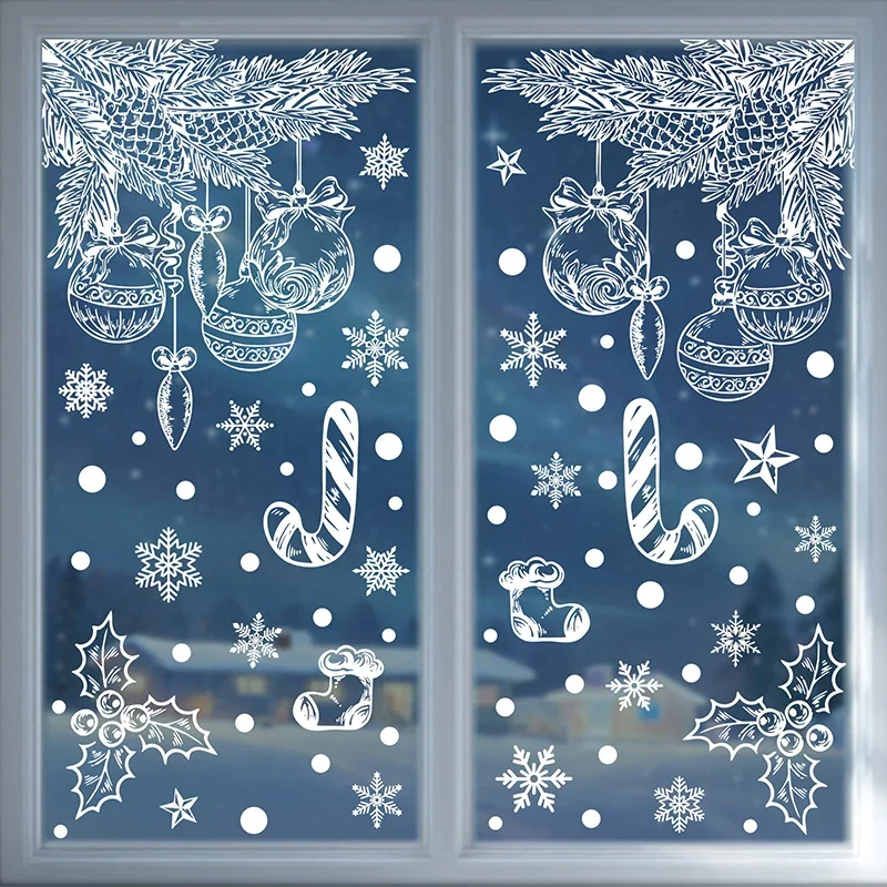 Pegatinas navideñas, pegatinas estáticas de alce y copo de nieve de invierno, suministros para fiesta de Navidad, colgante, caja de regalo, pegatinas para ventana