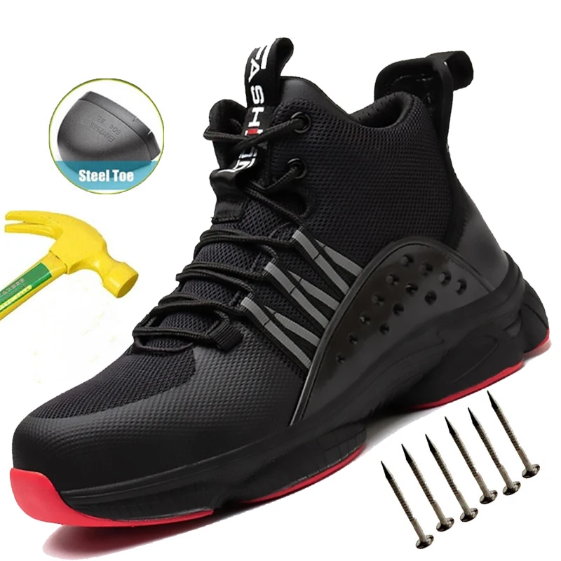 

Steel Toe Work Shoes Protection Shoes for Men Anti-Smash Anti-Puncture Men's Lightweight Breathable Adjustable Industrial Shoes