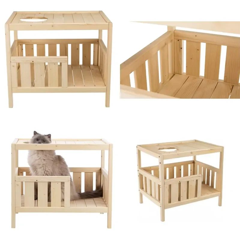 for Environmentally friendly solid wood double layer elevated dog and cat pet bed breathable moisture proof modern bedroom