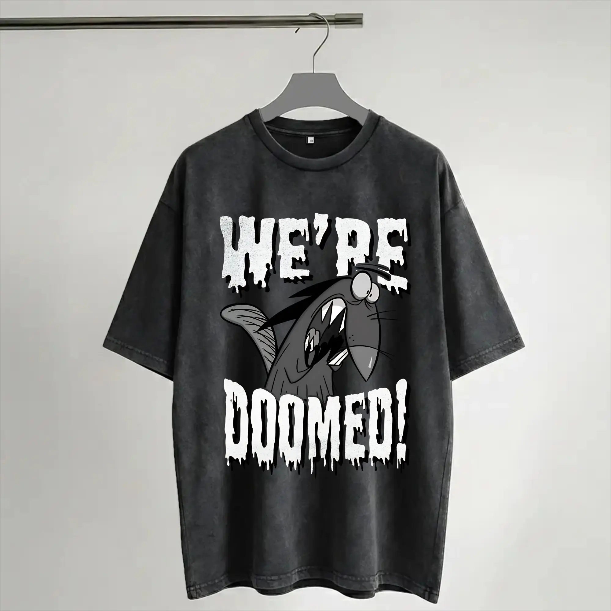 Angry Beavers Halloween Dagget We're Doomed Washed T Shirts Streetwear Hip Hop Vintage T-Shirts  Tees for Men Women