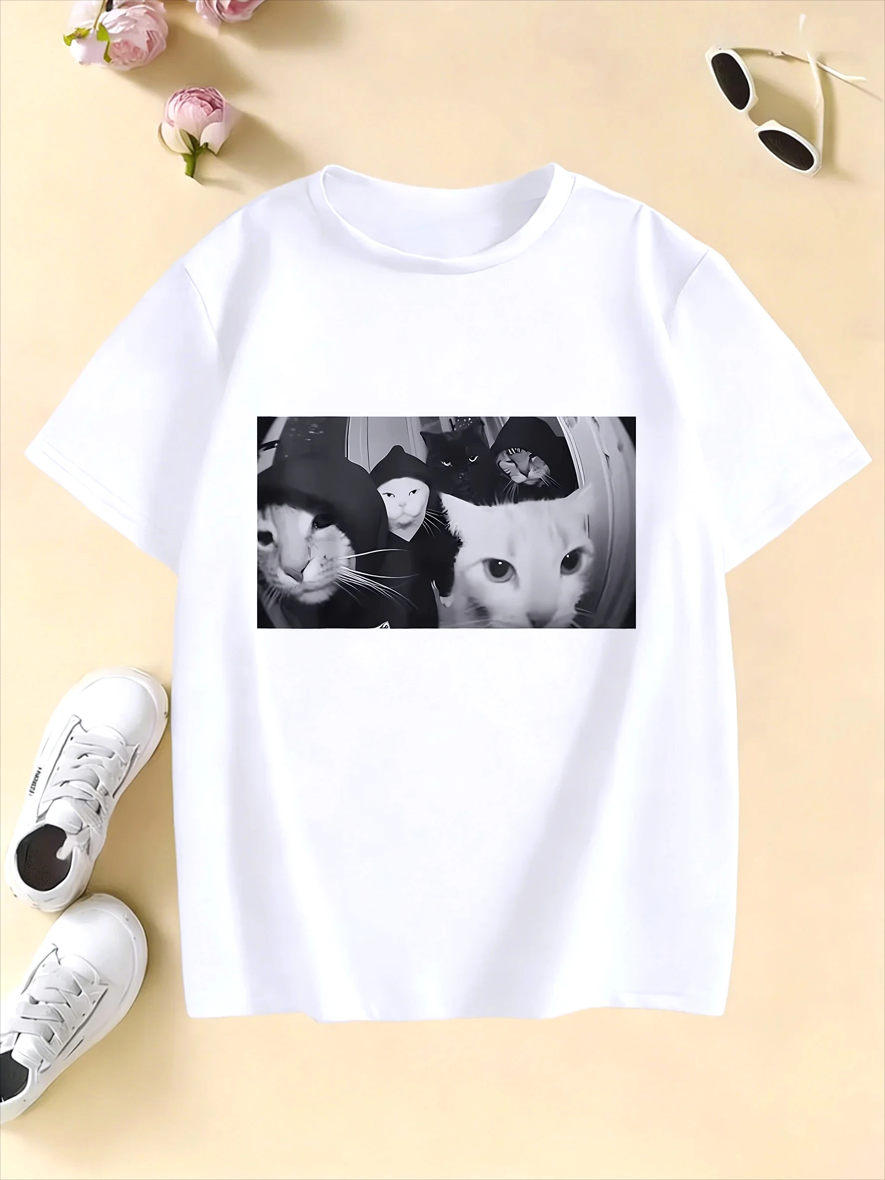 Streetwear Cat Print T Shirts Hip Hop Design Cat Women's T-shirt 2026 Summer New Spring Casual Y2k Tee Lady Short Sleeve Tops