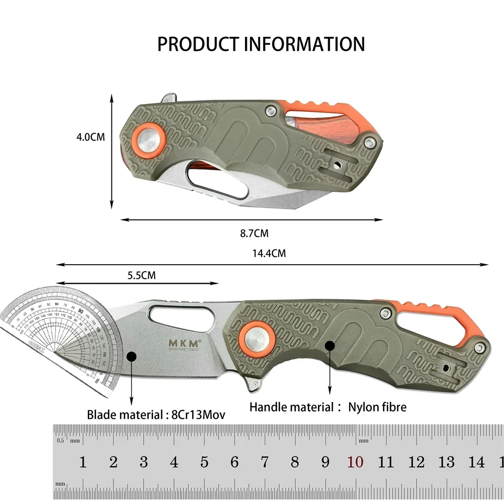 MKM-F0332 Knife Bohler N690 8Cr13Mov Steel Blade Green/Black FRN Handle Folding Knife, Outdoor Hiking EDC Defense Tactical Knife