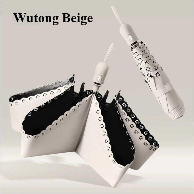 Ultra-light Automatic Umbrella Macaron Color Black Rubber Handle UV Protection Portable Rain & Sun Dual Use