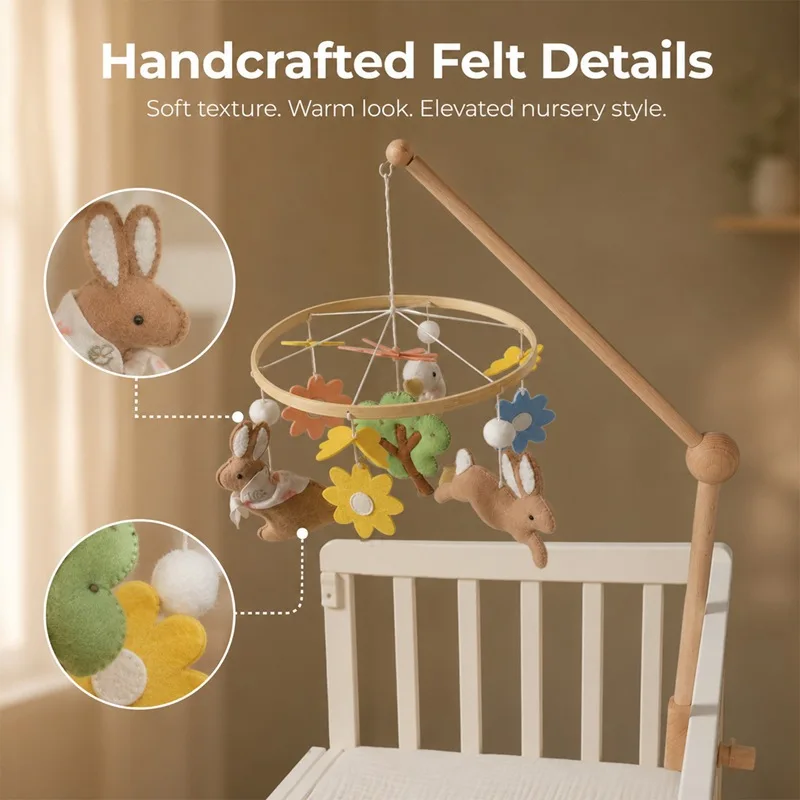 New Model Soothing and Soothing Wooden Ring Rabbit Bed Bell Wind Chime Jingle Bell Hanging Decoration Birthday Gift