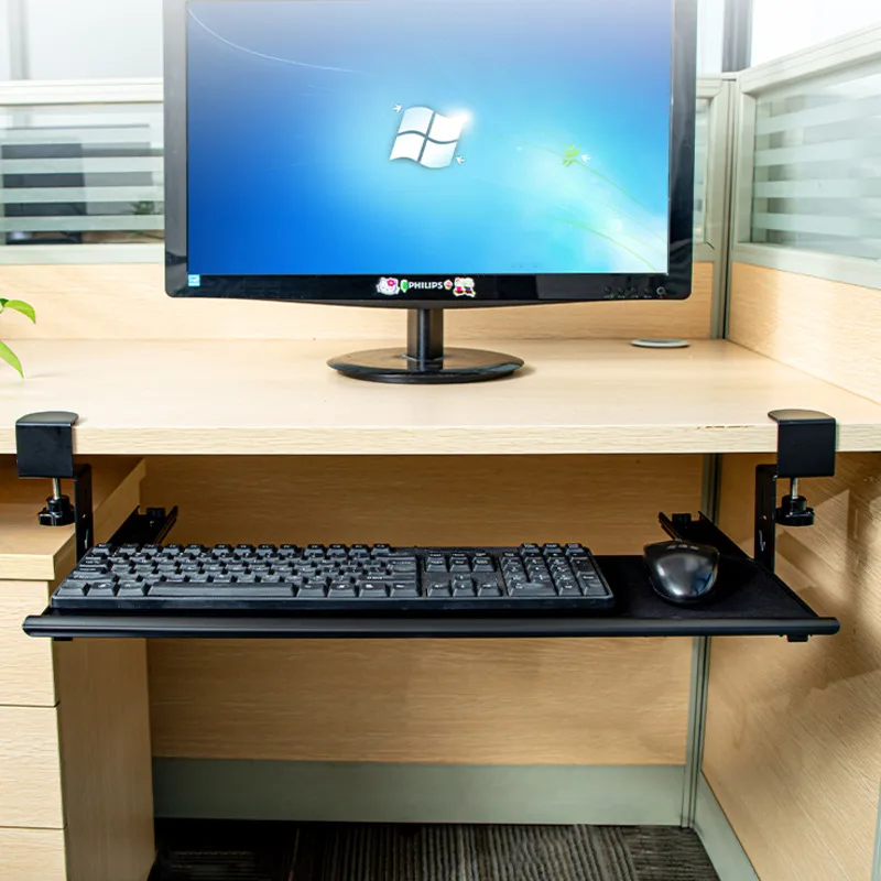 Keyboard Tray No-punching Computer Drawer Bottom Mouse Storage Rack Desk Surface Slide Rail Under the Table Side Storage Shelves