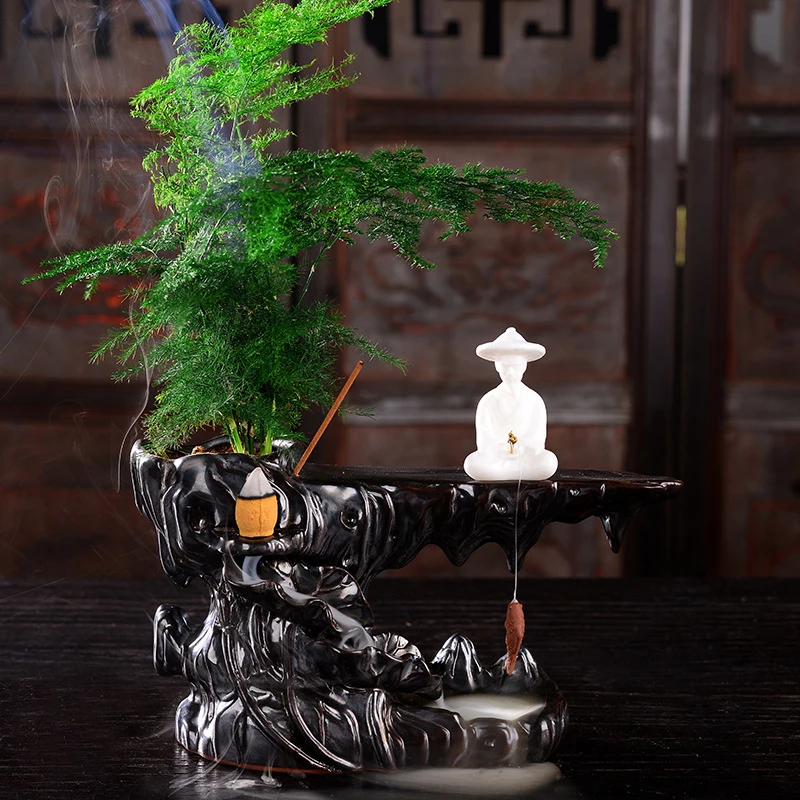 Chinese-Style Backflow Incense Burner Agarwood Sandalwood, Zen-Inspired, With A Motif Of Mountains And Flowing Water, S