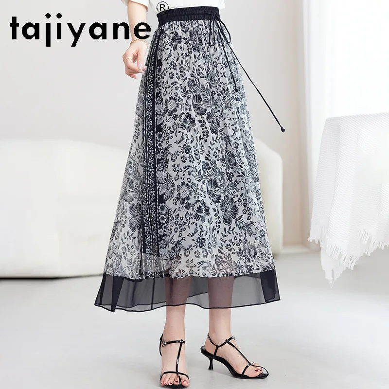 TAJIYANE 100% Real Mulberry Silk Women's Skirts Fashion Printed Midi Skirt Elegant Summer Skirts 2026 Woman Clothes юбка женская