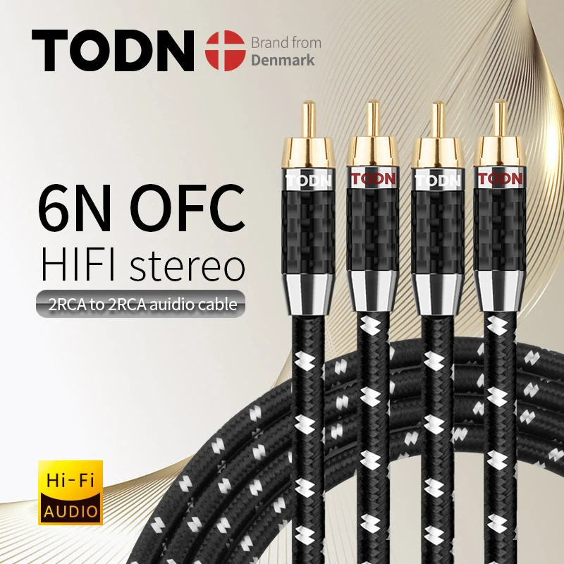 TODN 1 Pair rca cable 6N OFC  hifi 2rca to 2rca high-end audio cables for Amplifier DAC DAP male to male TV car stereo Mixer