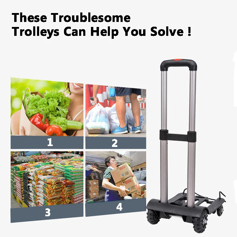 75kg Multi-purpose Trolley with Wheels for Trolley Shopping Cart Folding Portable Household Trailer Handling Luggage Cart 카트