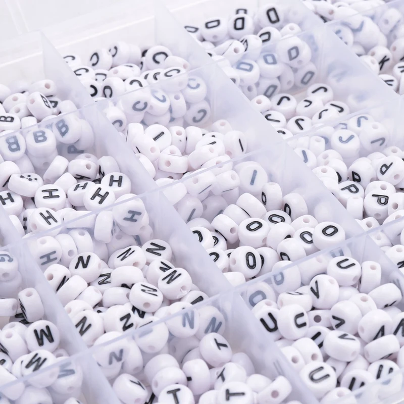 1200Pcs Letter Beads Sorted Alphabet Beads White Letter Bead Kit Round Letter Beads For Jewelry Making With Plastic Box