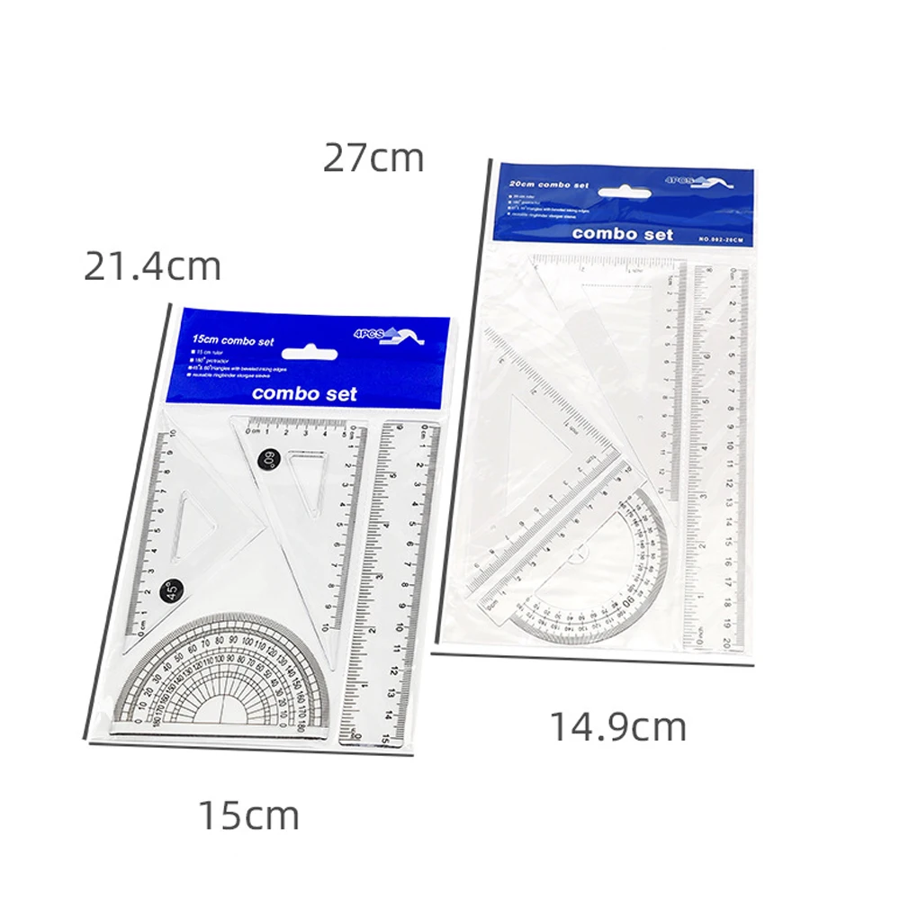 Student Set Ruler Ruler Four Piece Triangle Ruler Straight Ruler Protractor Set Material Multi-Size Student Tools
