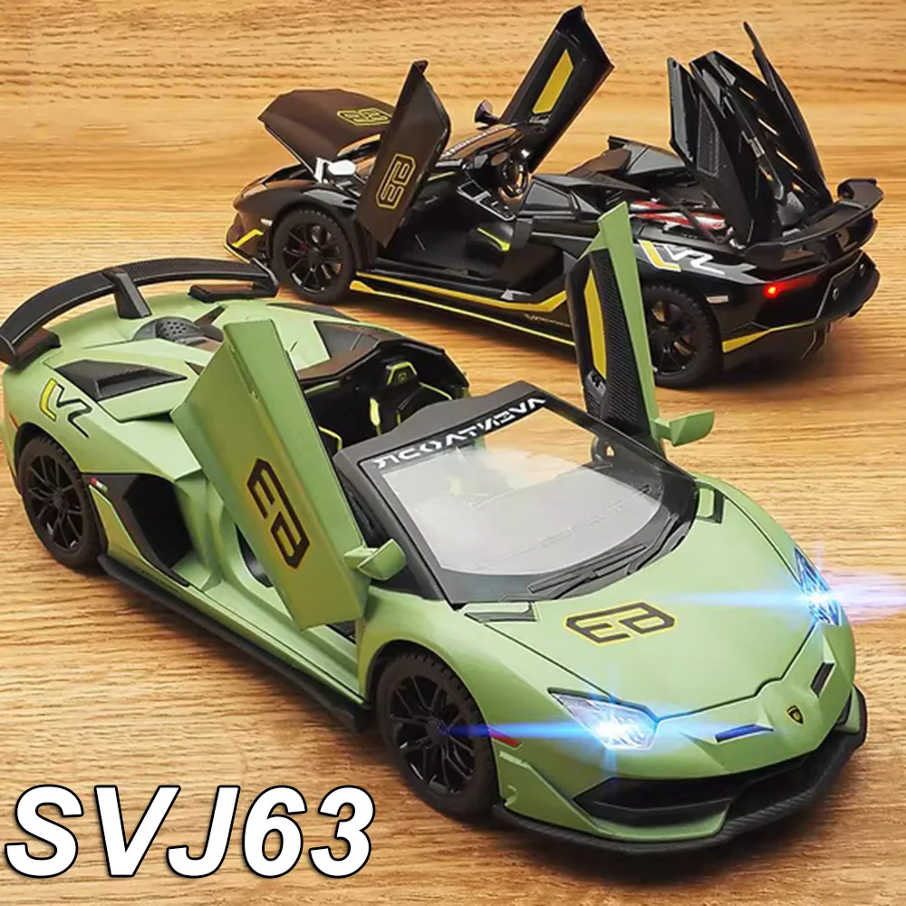 

1:24 Lambor SVJ63 Revuelto литой под давлением сплав, модель спортивного автомобиля, игрушечные двери, открытый звук, свет, откат, миниатюрный автомобиль, подарок бойфренду