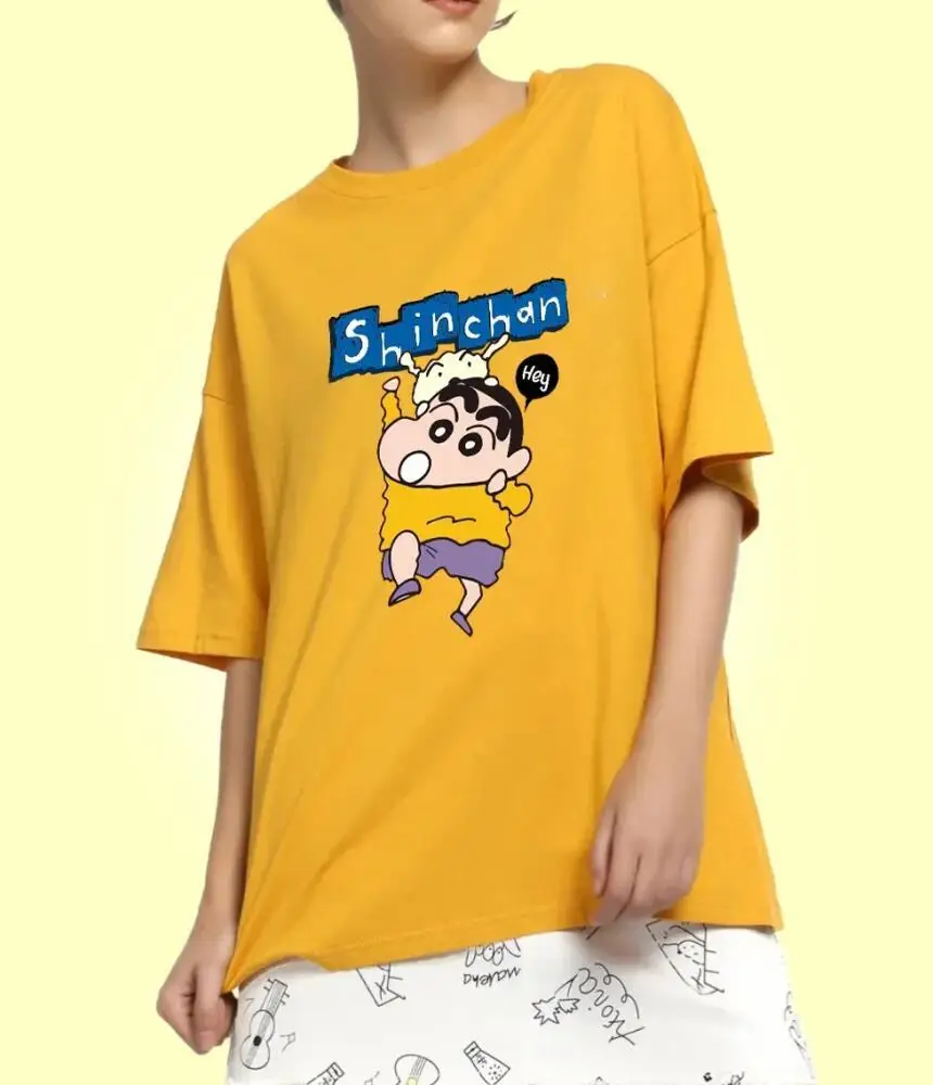 Crayon Shin Chan Shinchan Print Casual T Shirt Cute Anime Short Sleeve Tee for Men Women