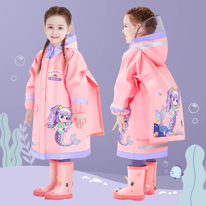 

Children's raincoat for school new style with backpack waterproof rain coat