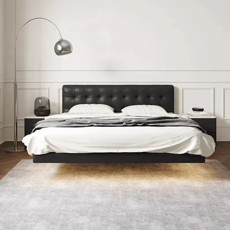 

Century Master Italian Minimalist Black Leather Bed Bedroom 1.8m Double Bed Modern Minimalist Soft Bag Suspension Bed