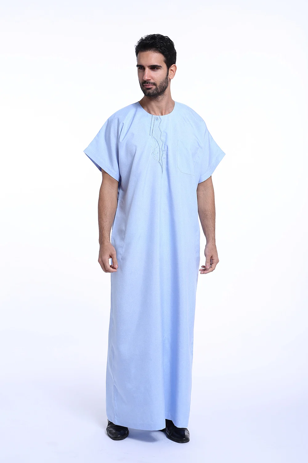 Islam Uomo Manica corta Jubba Thobe Vestiti Abito Abito Musulmano Turchia Thoub Arabo Saudita Tradizionale Caftano Abaya Dubai Eid Ramadan