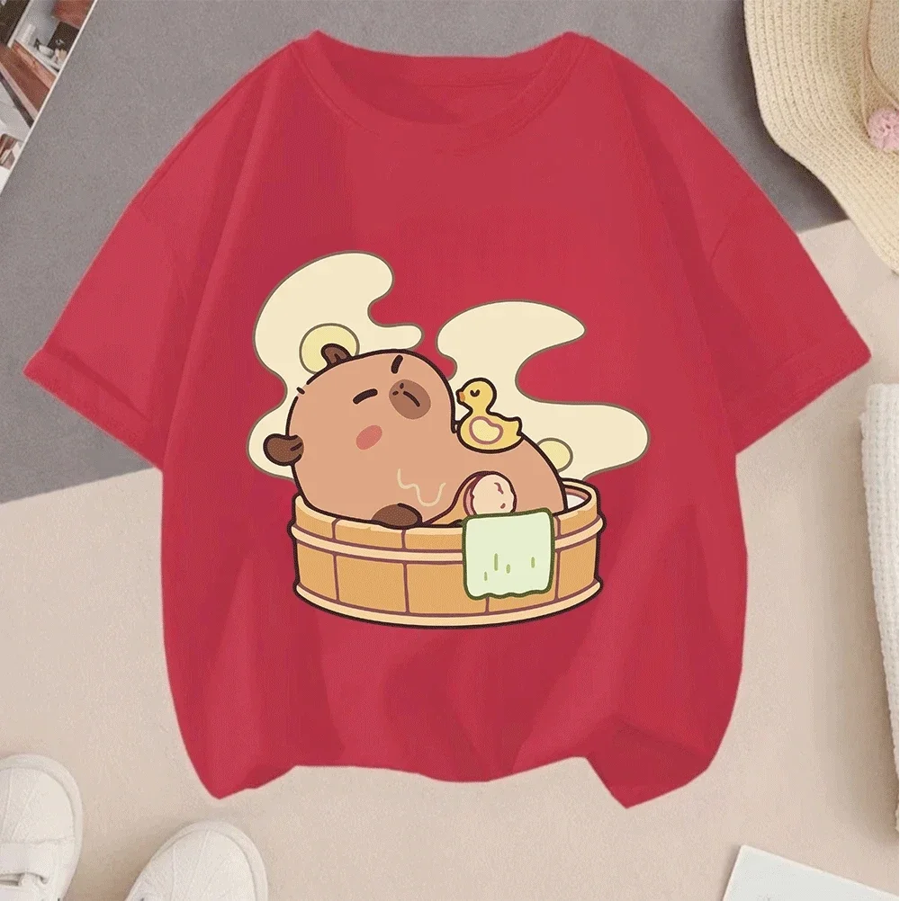 

Hot Sale Casual Summer Short Sleeve Tees 2026 2D Capybara Cartoon Print For Teenagers Children Boys Girls