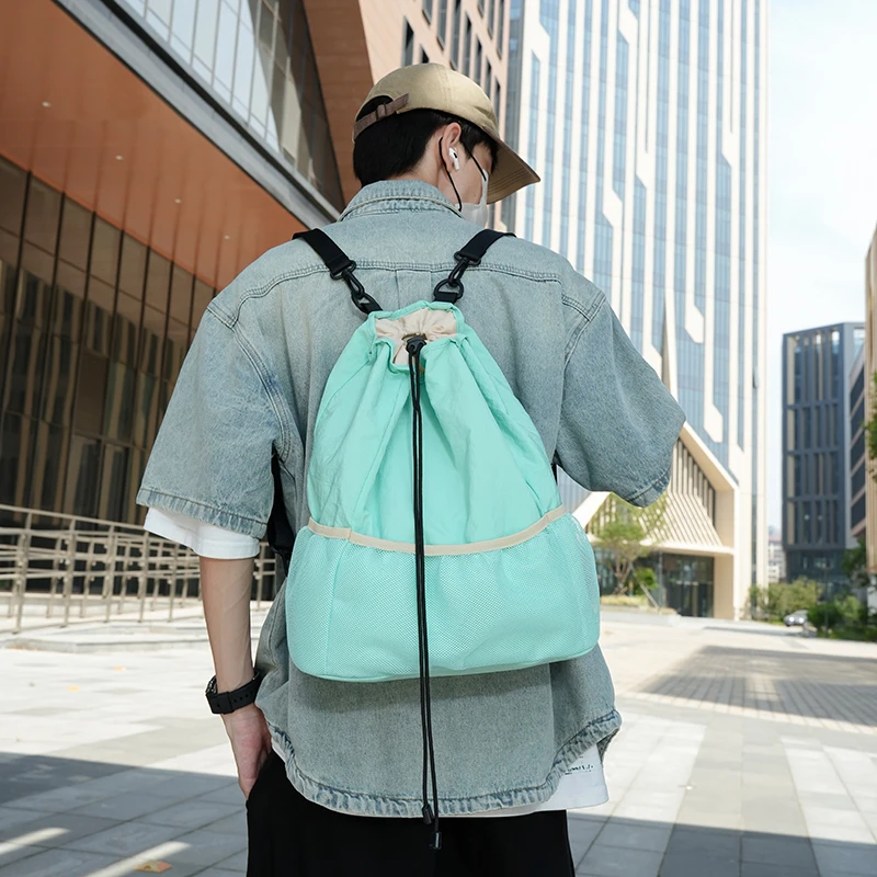 Couple Style Large Capacity Backpack Versatile Drawstring Opening Ultra Light Outdoor Sport Knapsack Leisure Waterproof Bag