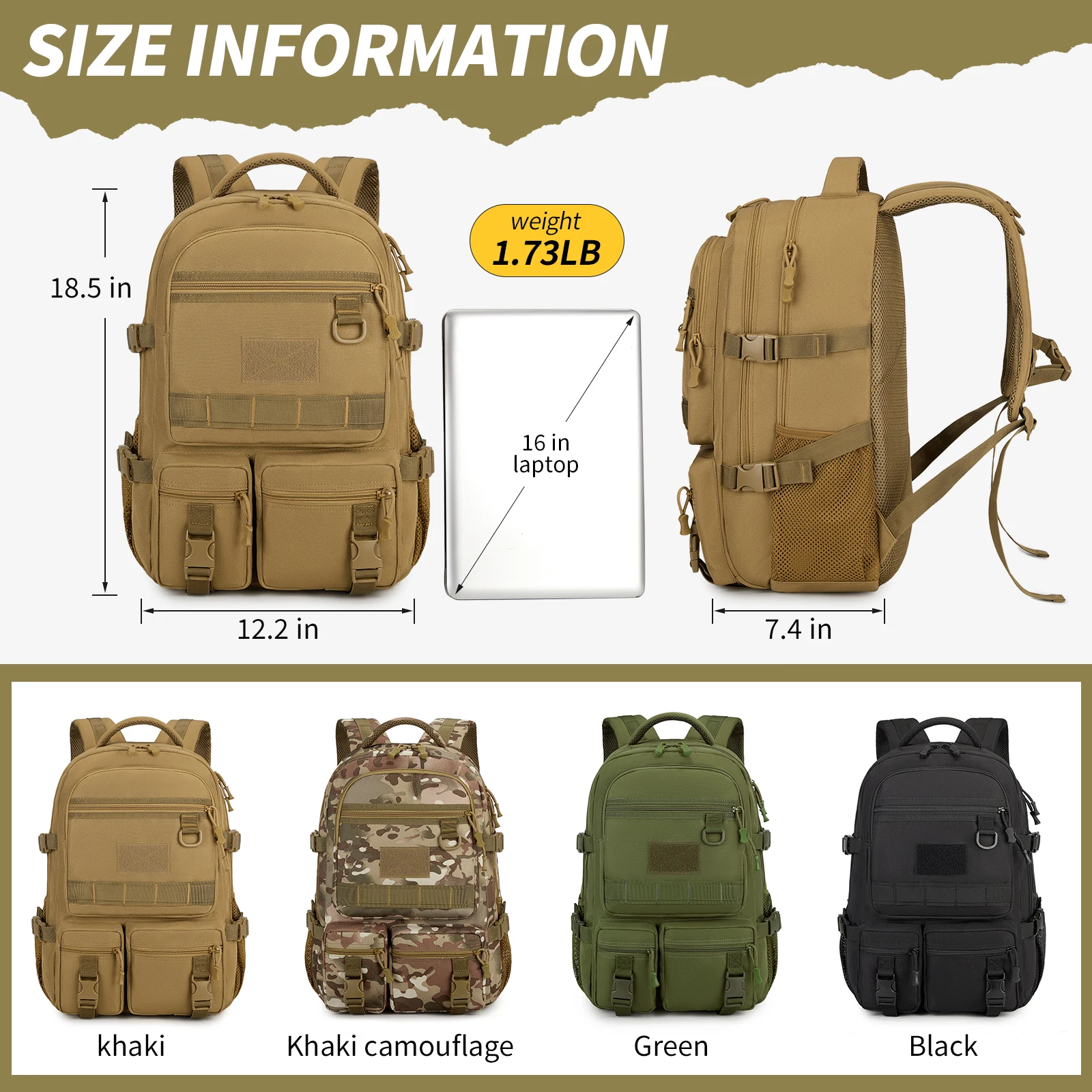 Large Capacity Tactical Hiking Backpack for Outdoor Camping, Trekking, Fishing, Adjustable Shoulder Straps Heavy Duty Rucksack w