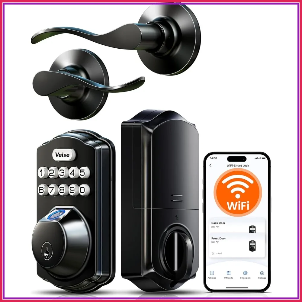 Smart Lock with Handle Set, WiFi Fingerprint Keyless Entry, Remote App Control, Auto-Locking Deadbolt