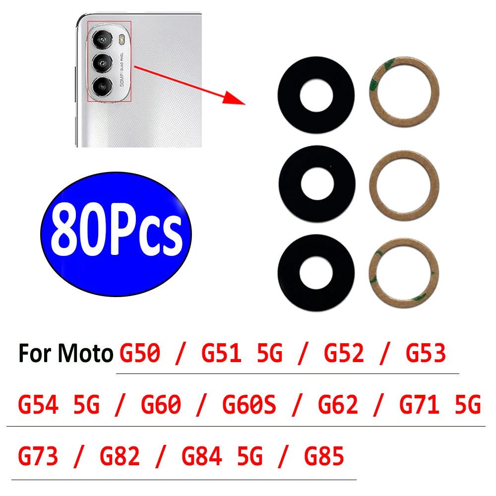 80Pcs，NEW Back Rear Camera Glass Lens Cover With Adhesive For Moto G50 G51 5G G52 G53 G54 5G G60 G60S G62 G73 G82 G71 G84 5G G85