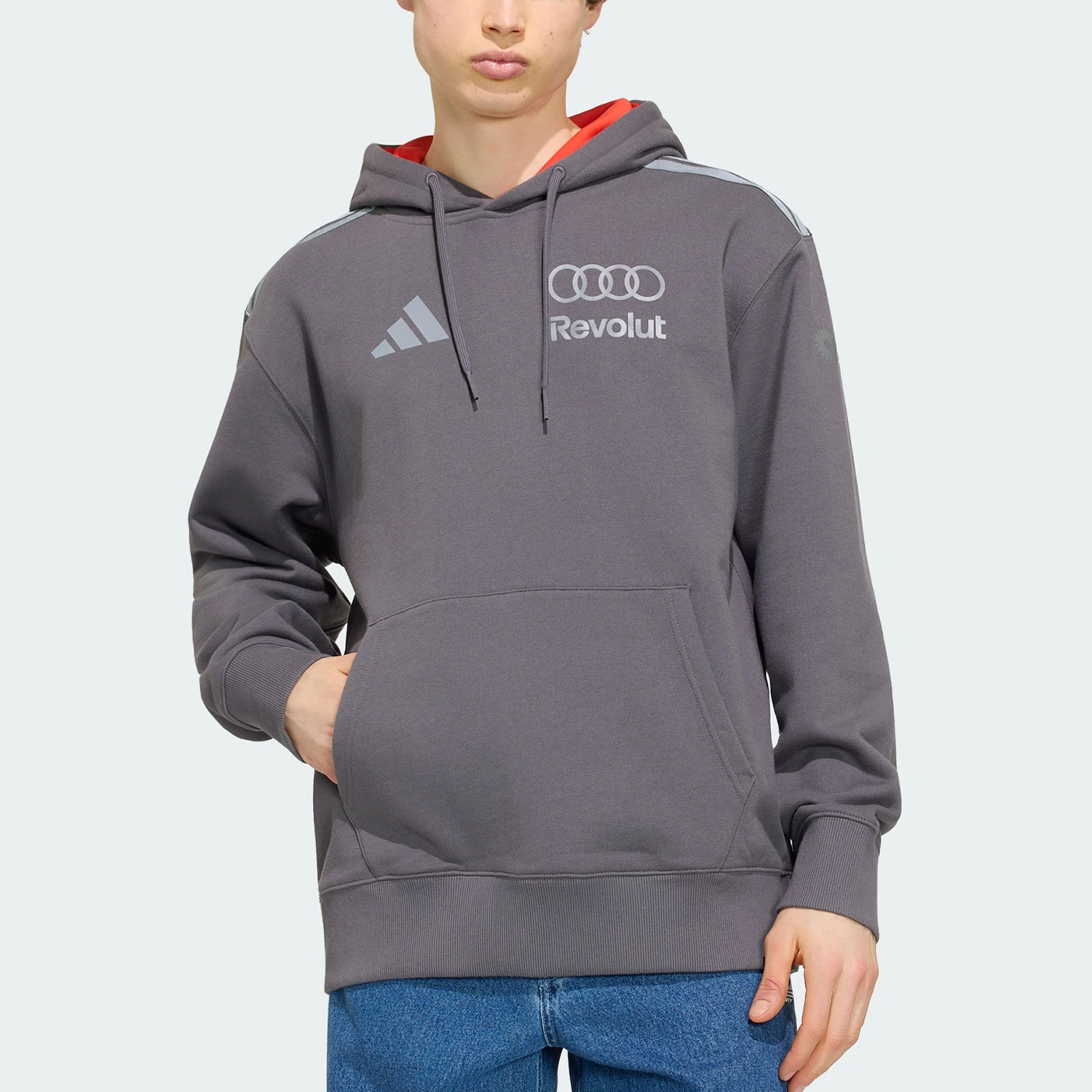 Adidas genuine clover new men's gray red soft hooded sweatshirt KT1725