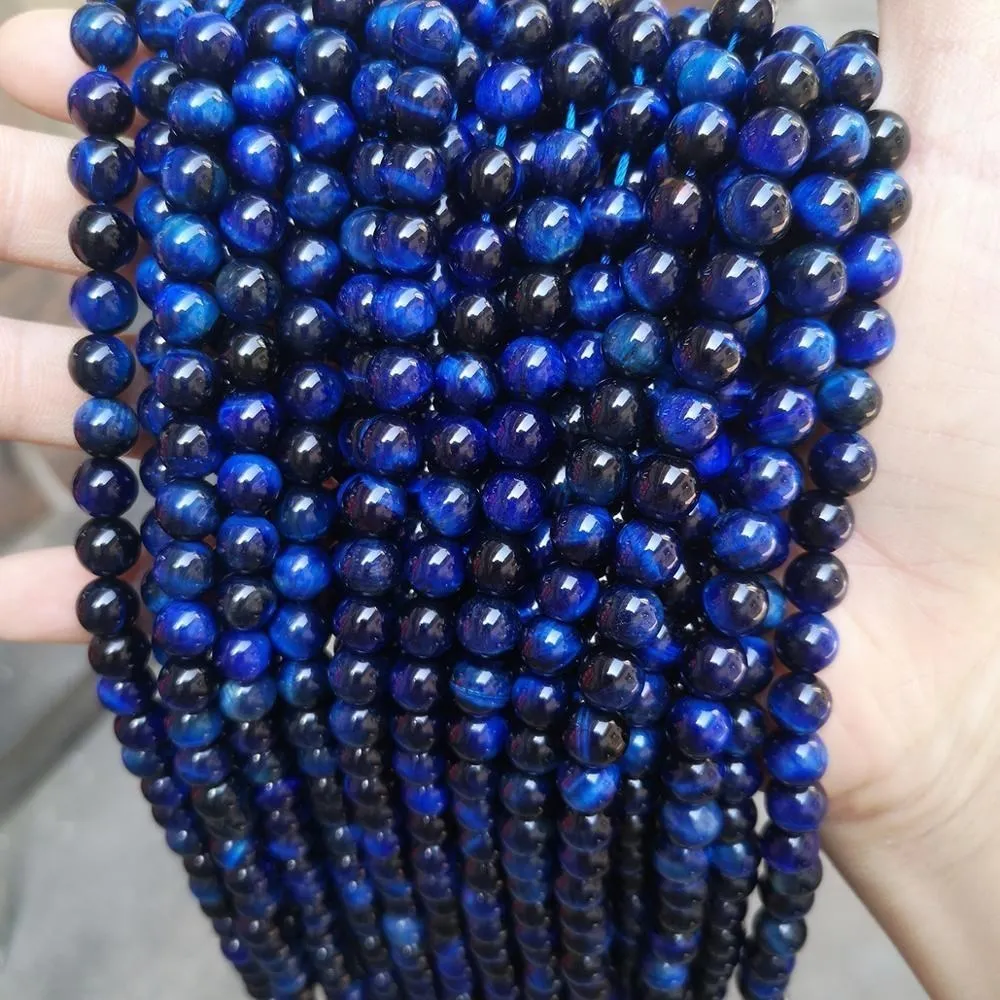 Natural Dark Blue Tiger Eye Stone Beads Round Loose Spacer Beads For Jewelry Making DIY Charm Bracelet Necklace Accessories