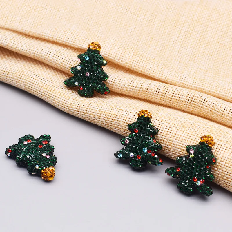 

1 Pcs 25x30mm Green Christmas Tree Polymer Clay Beads Rhinestone Disco Clay Loose Beads For Jewelry Making Necklace DIY