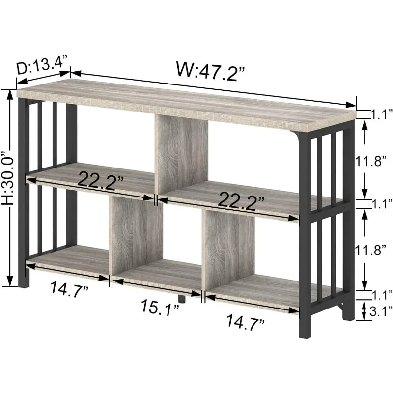 Modern 5-cube storage organizer Open bookcase, low width small bookcase, wooden metal short bookcase bedroom storage, 47 inches