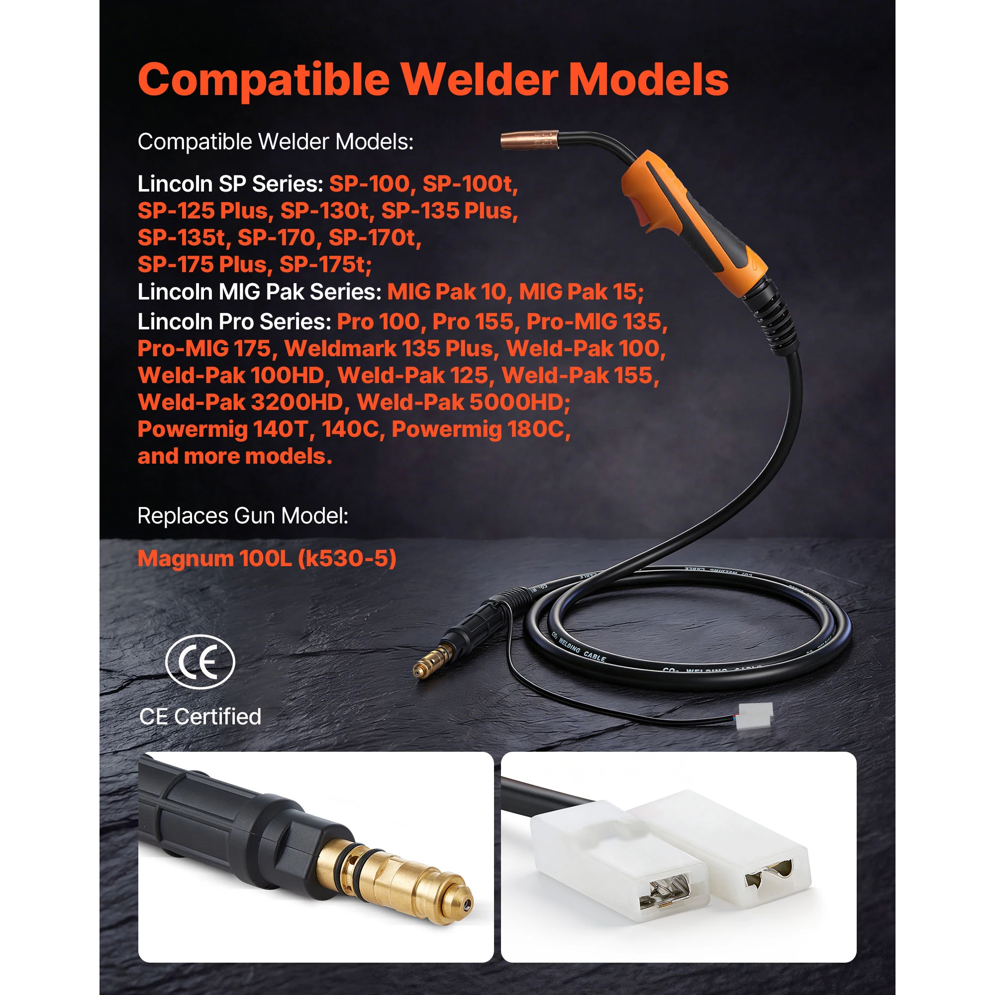 VEVOR 100A MIG Welding Gun with 10FT Cable, Replacement for Lincoln Magnum 100L (K530-5) with 11PCS Mig Welding Contact Tips