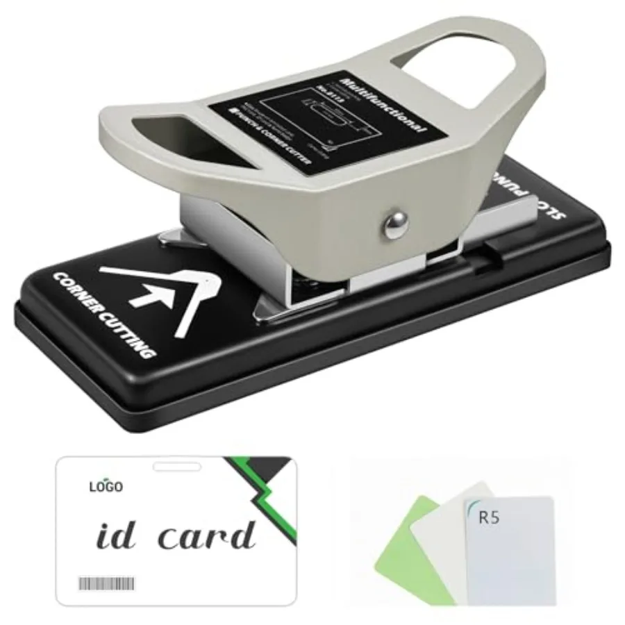 

2 in 1 ID Badge Slot Hole Punch 3 x 13 mm and R5 Card Corner Trimmer Dual Use Hand Hold Slot Flat Hole Puncher DIY Corner Round