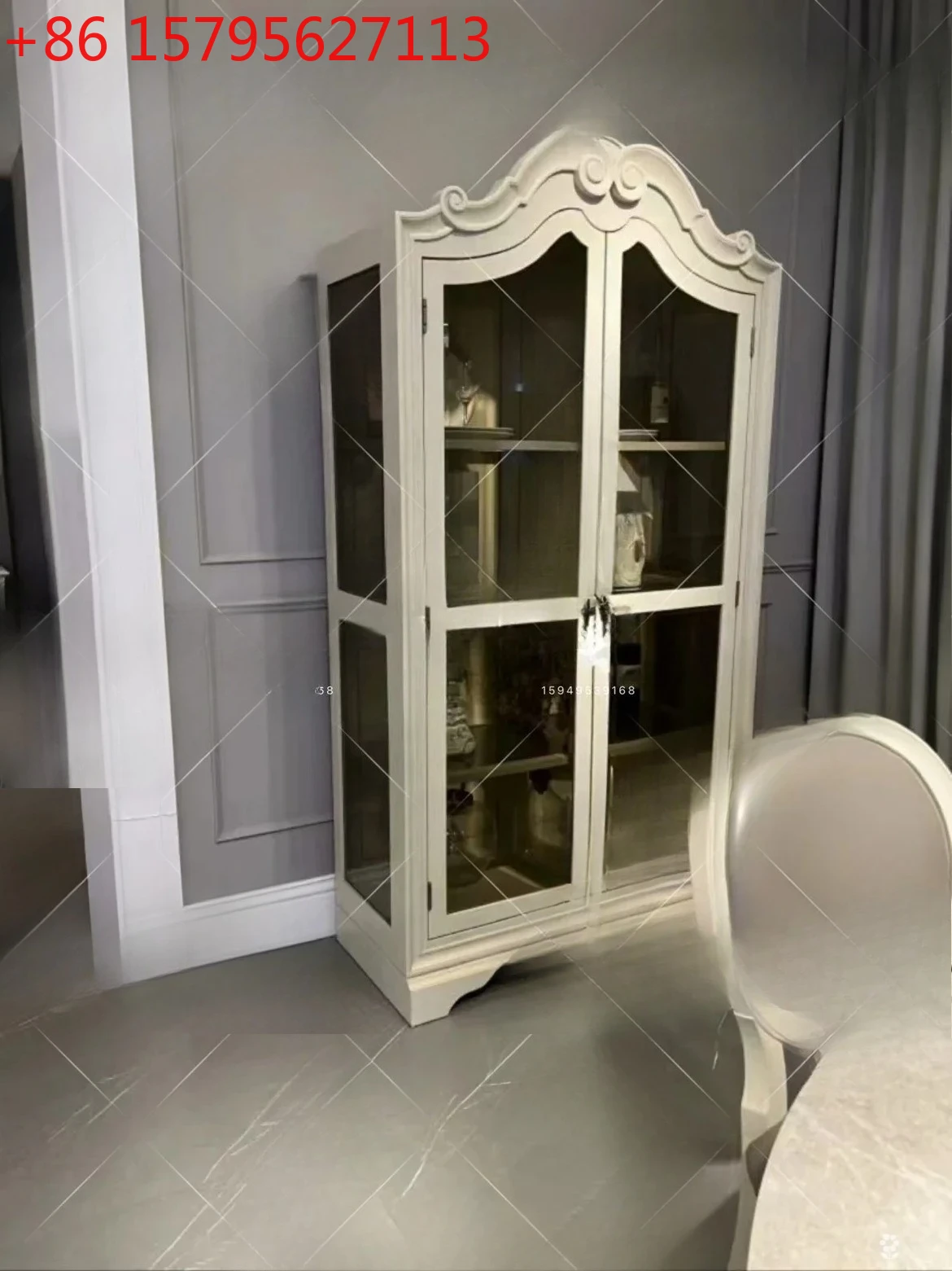 

French solid wood wine cabinet living room corner glass cabinet American small apartment storage side cabinet