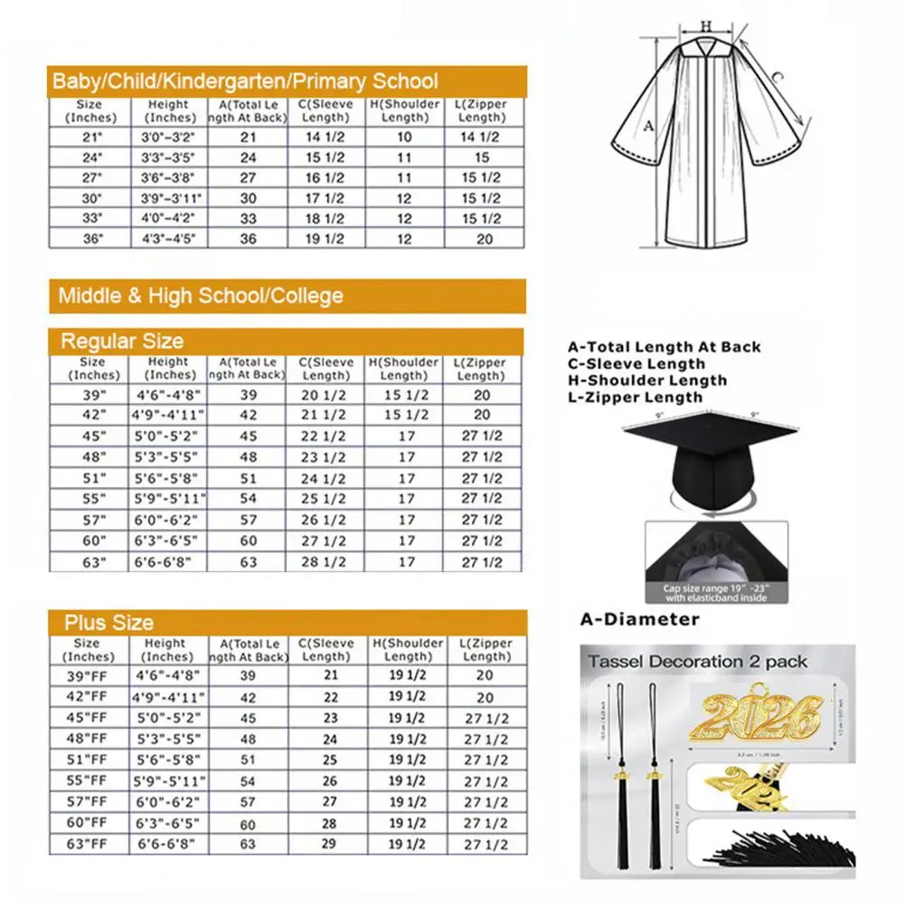 Conjunto de boné e vestido de formatura fosco unissex com pingente de borla de 2026 anos para uniforme de graduados universitários do ensino médio