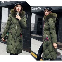 Women Winter Long Parkas Coats Plus Size Warm Thickening 2023 Fashion Casual Fur Neck Slim Straight Hooded Jackets Overcoat Coat