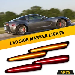4pcs Front Rear Bumper LED Side Marker Turn Signal Lights Yellow Red For Chevrolet Corvette C6 2005-2013 2012 Car Accessories