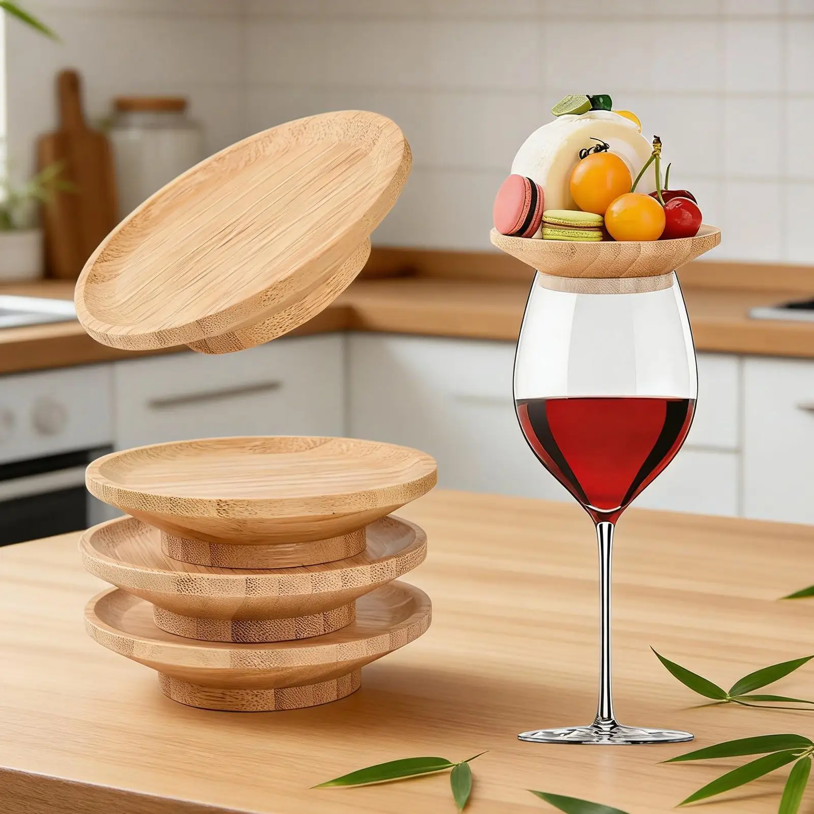 4Pcs Wine Glass Charcuterie Topper Wood Wine Glass Covers for Appetizers Wine Glass Topper Coasters Plate for Bars Party