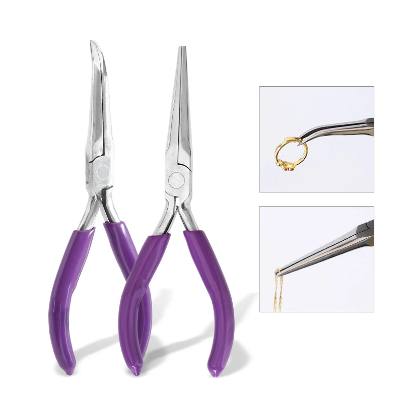 Jewelry Pliers 6 Inch Carbon Steel Long Nose Plier and Bent Nose Plier with Comfortable PVC Handle for Jewelry Making