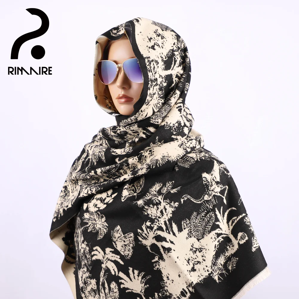 RIMAIRE Autumn and Winter Thick Muslim Printed Hijab Printed Fashionable Islam Cotton Imitating Cashmere Scarf with Tassels