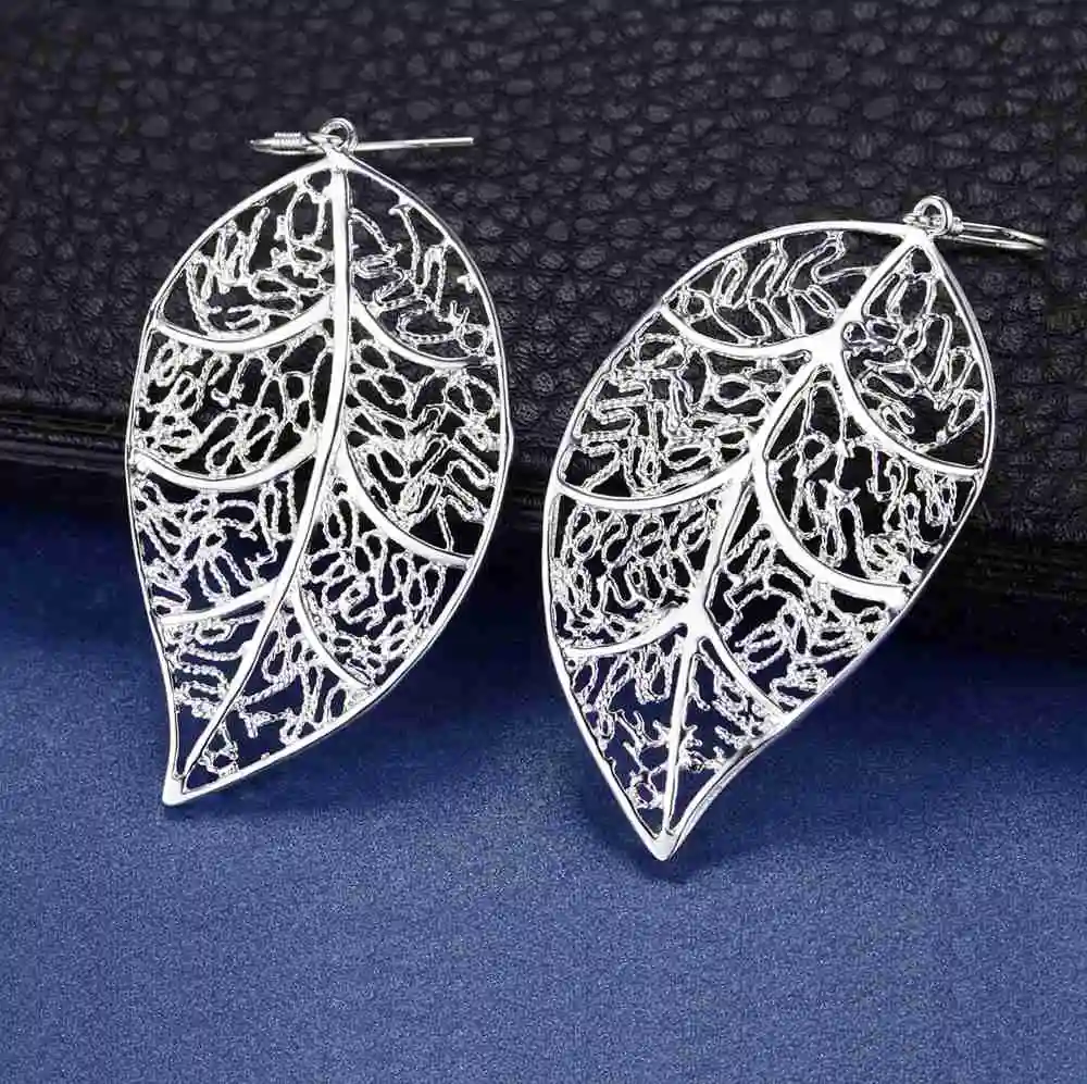 Hot new fashion wedding party Jewelry 925 Sterling Silver Beautiful Leaves Earrings for Women Christmas Gifts