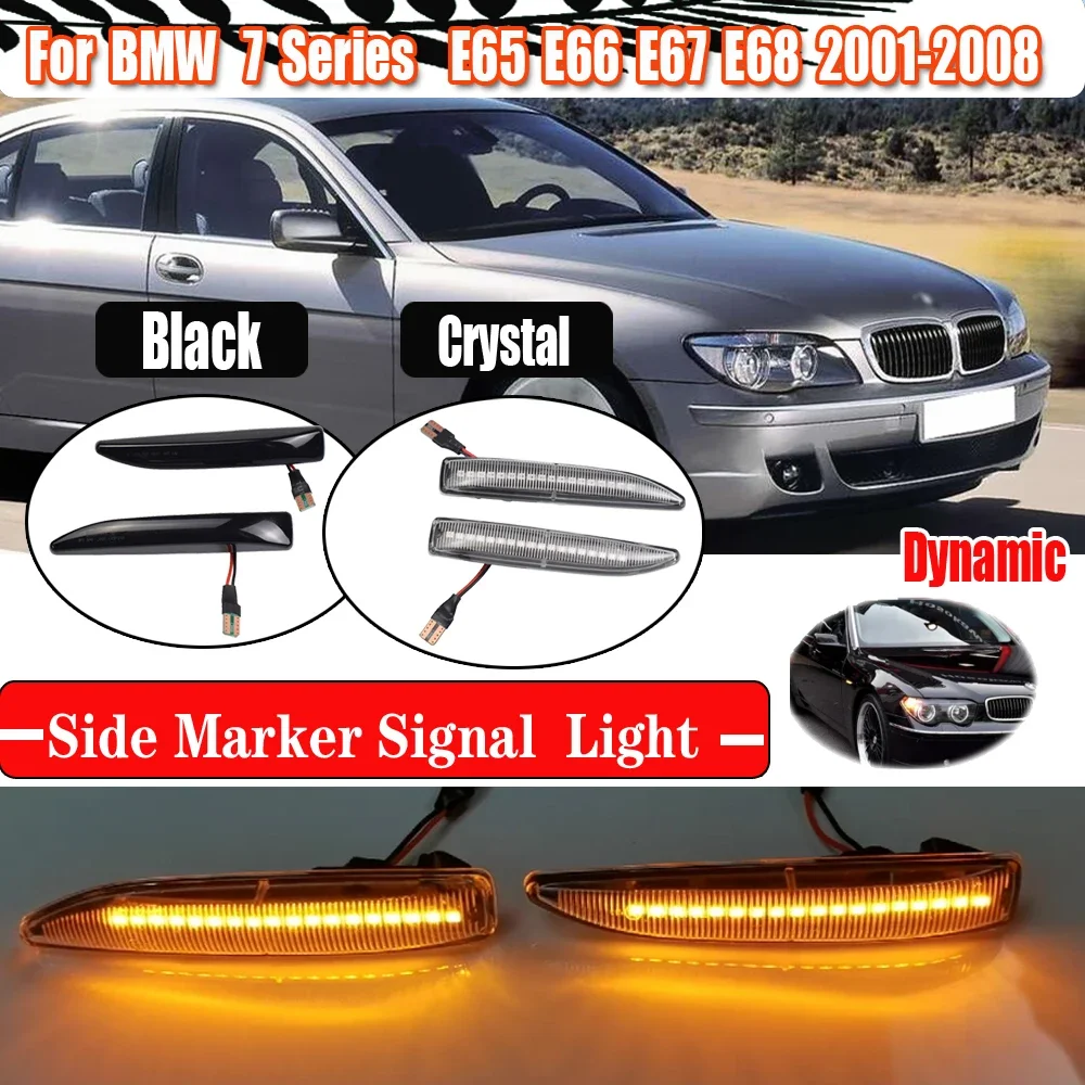 2x Dynamic / Normal Car LED Side Marker Turn Signal Lights Sequential Indicator Lamp For BMW 7 Series E65 E66 E67 E68 2001-2008