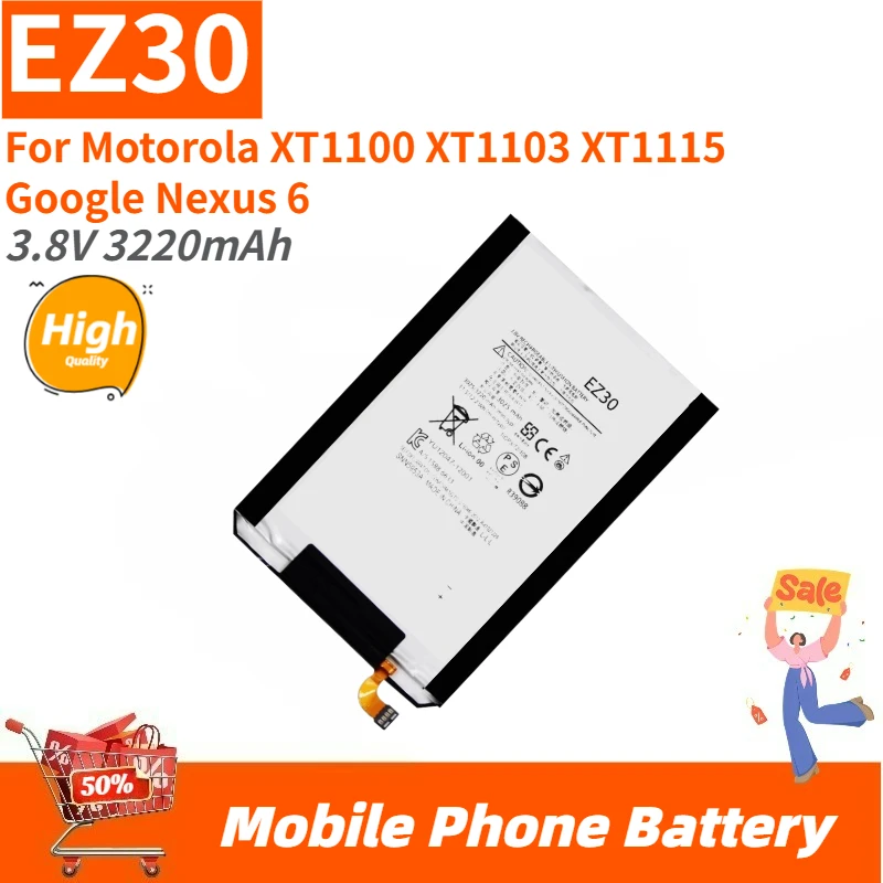 

High Quality EZ30 Phone Battery 3.8V 3220mAh For Motorola XT1100 XT1103 XT1115 Google Nexus 6 Brand New Replacement Battery