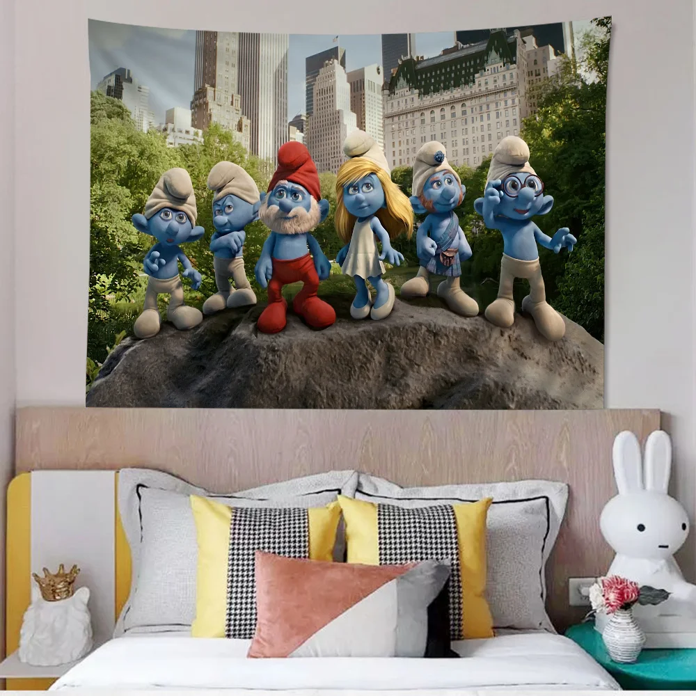 Cartoon S_Smurfs Colorful Tapestry Wall Hanging Bohemian Wall Tapestries Mandala Wall Hanging Sheets