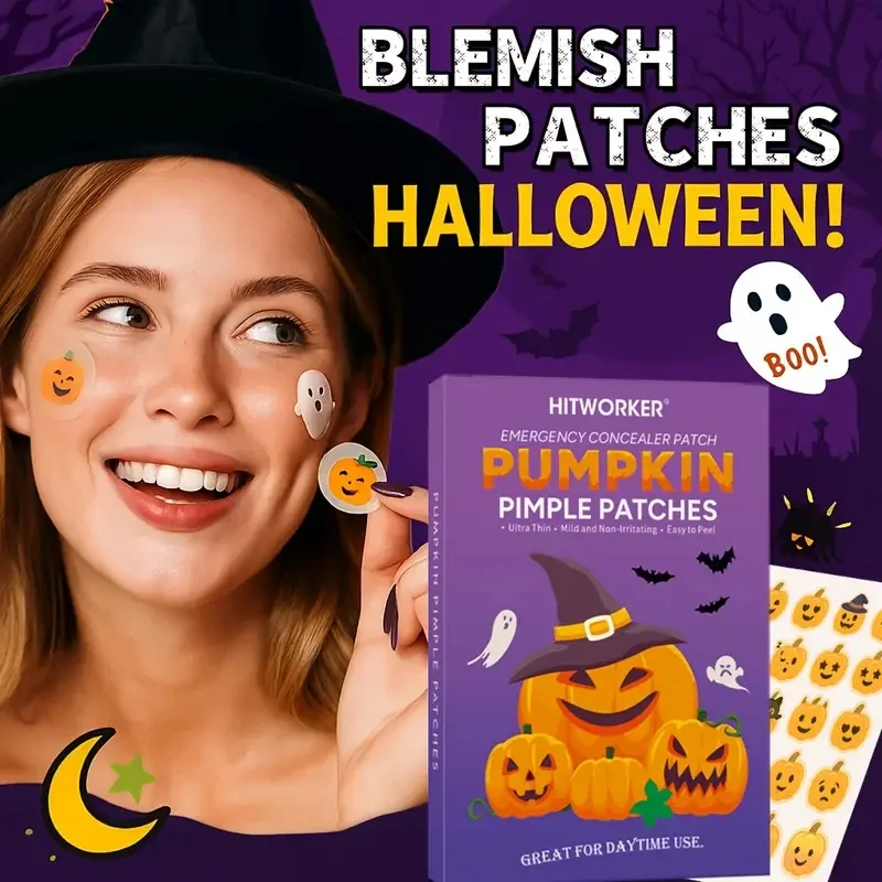 100 قطعة من رقع حب الشباب للهالوين من HITWORKER خالية من الكحول وخالية من العطور ومعبأة بشكل فردي تصميم خفاش ساحرة شبح لطيف للبشرة
